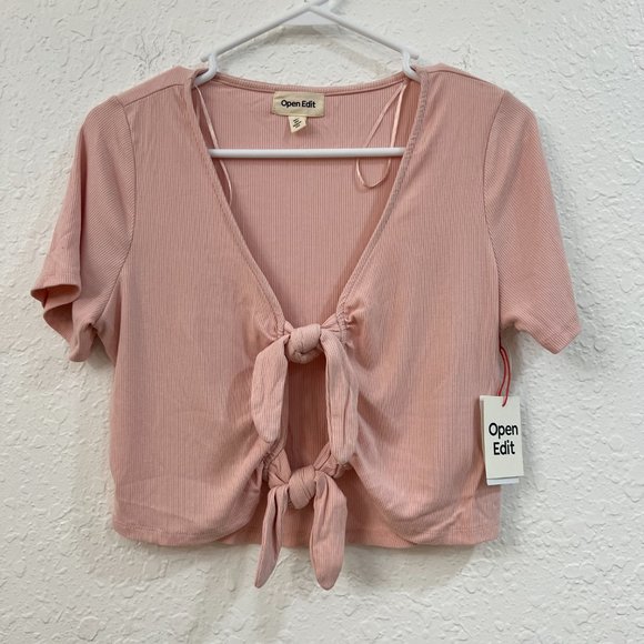 OPEN EDIT Tie Front Crop Top In Pink Lotus Size Small  Brand: Open Edit Size: Sm - Picture 2 of 7